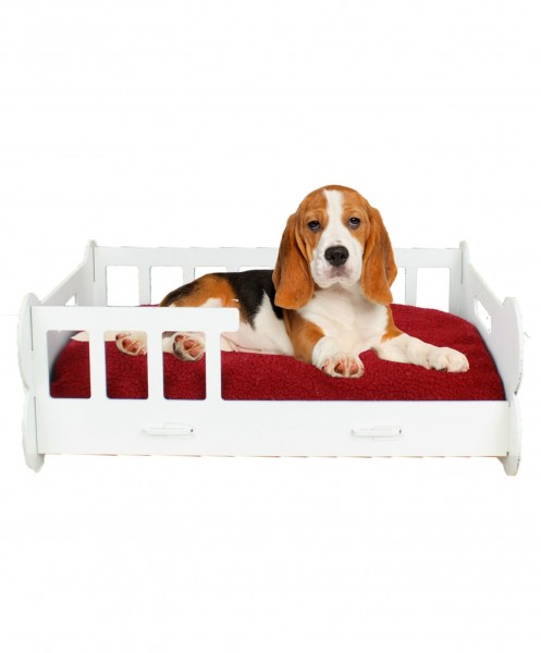 Büyük Köpek Yatağı Dekoratif Ahşap Dayanıklı Beyaz Renk Beşik Kemik Model